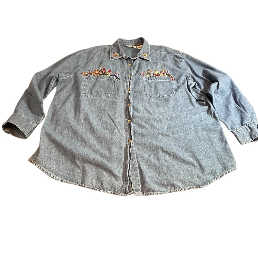 Faded Glory women’s Embroidered Denim Button Down Shirt – Plus Size 18W / 20 W